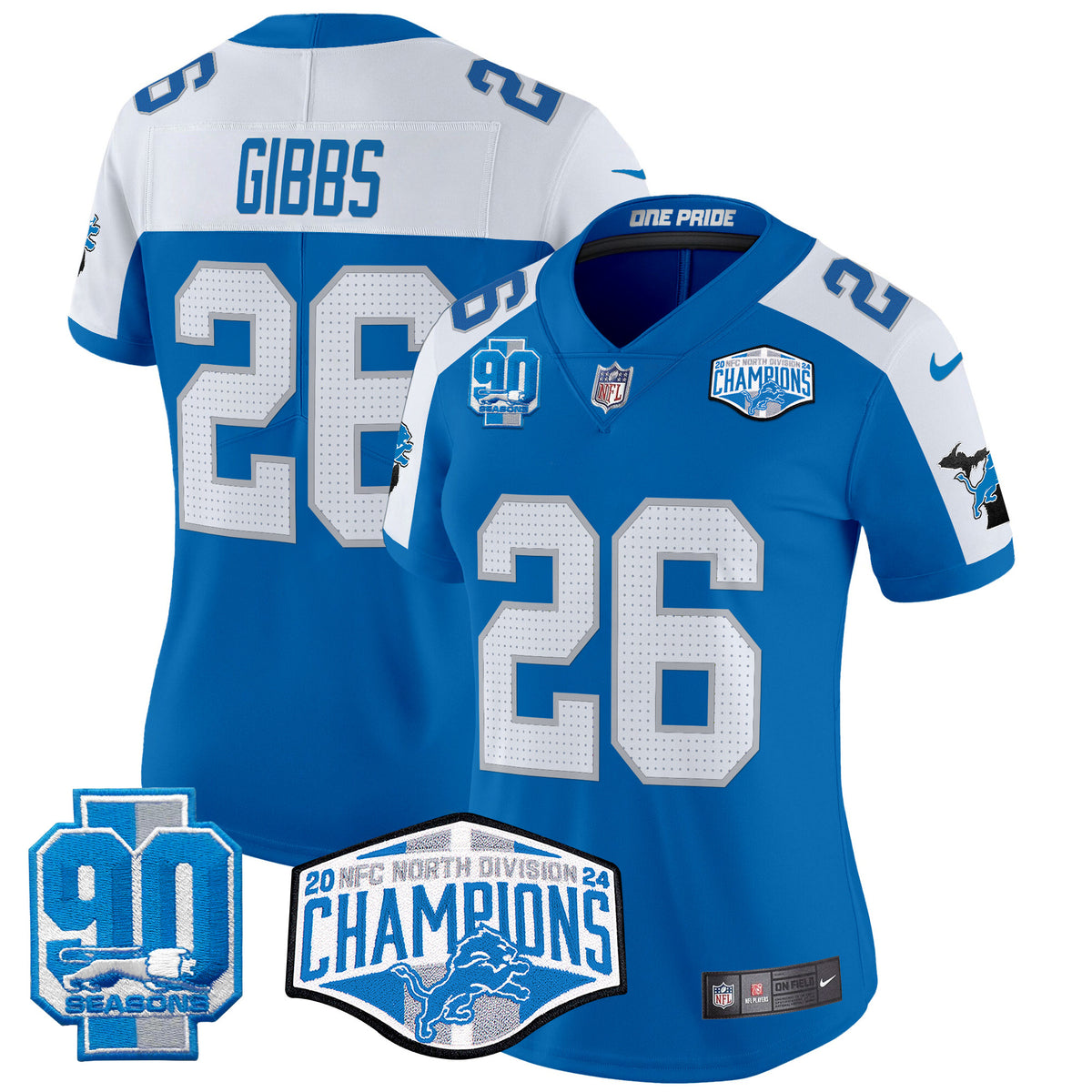 Women's Detroit Lions 2024 NFC North Division Champions Patch Vapor Limited Jersey - All Stitched - Blue Alternate - Jahmyr Gibbs — view 1