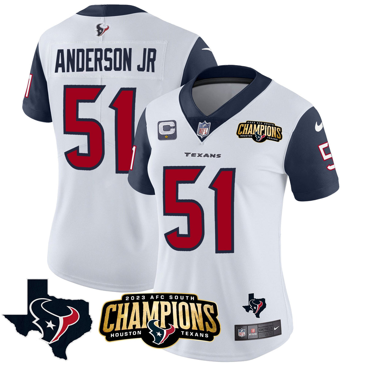 Women's Houston Texans 2023 AFC South Champions Patch Vapor Jersey - All Stitched - Navy Sleeves - Will Anderson Jr — view 1