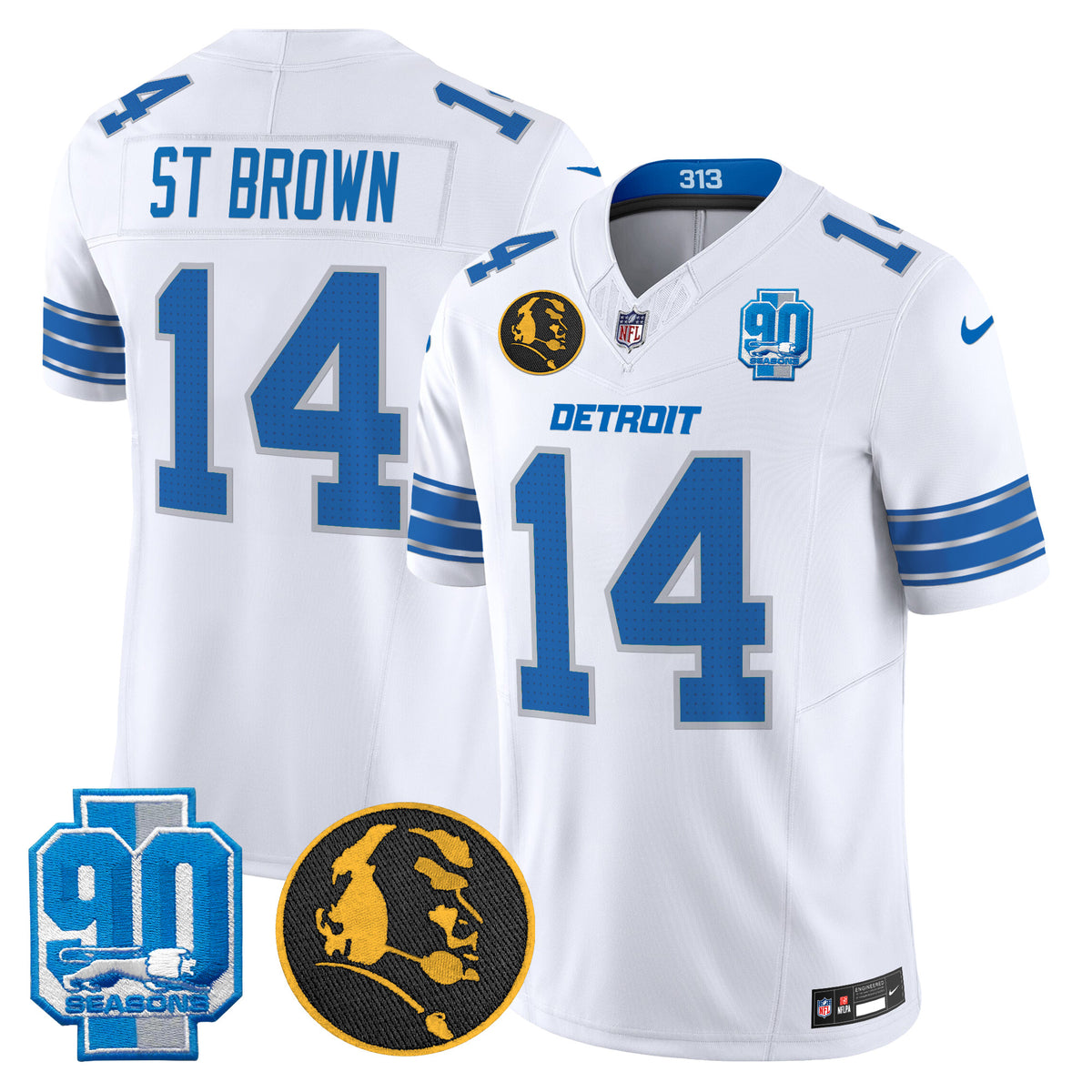 Men's Detroit Lions 2024 90th & John Madden Patch Vapor Limited Jersey - All Stitched - White - St. Brown — view 1