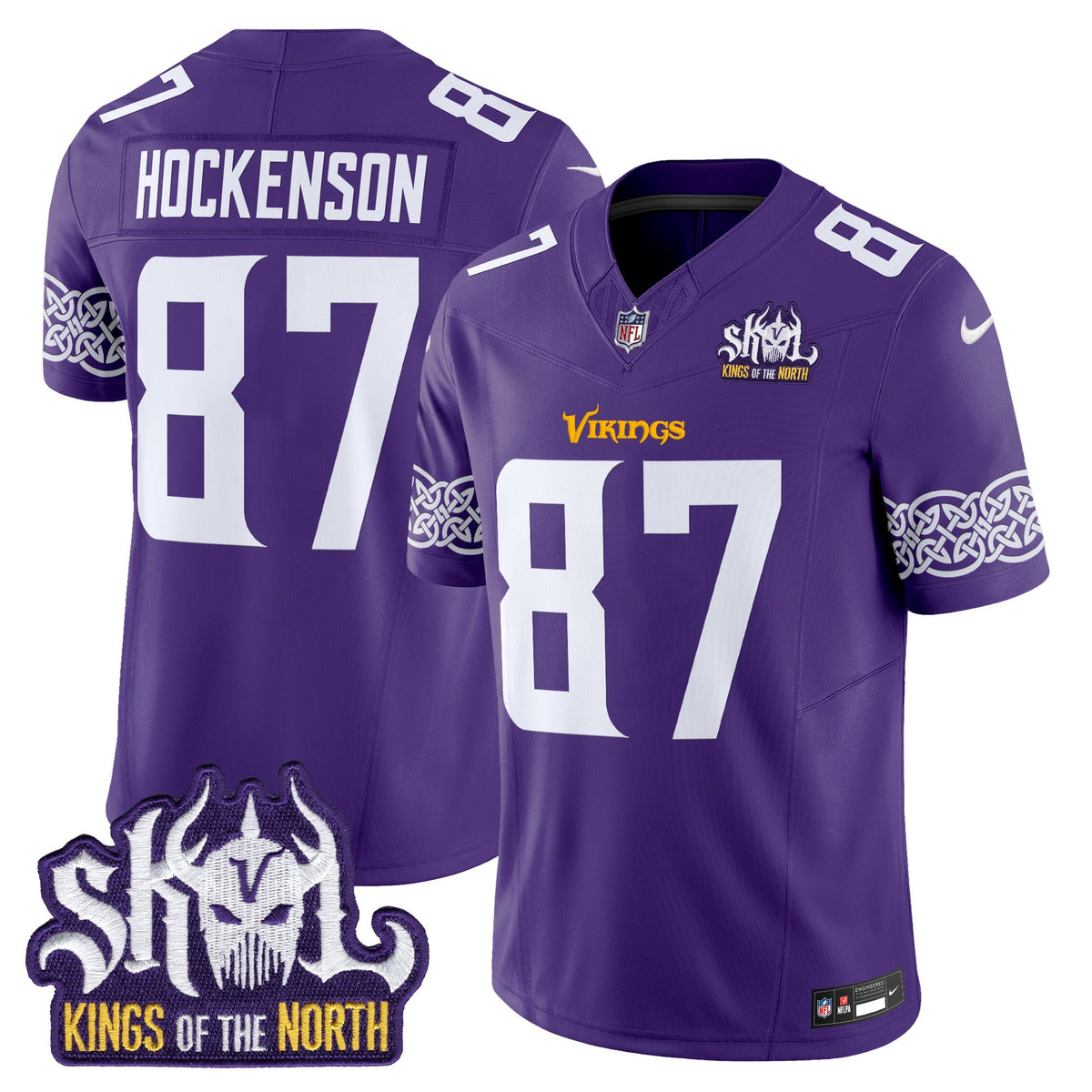 Men's Minnesota Vikings Kings Of The North Patch Vapor Limited Jersey V2 - All Stitched - Purple - T.J. Hockenson — view 1