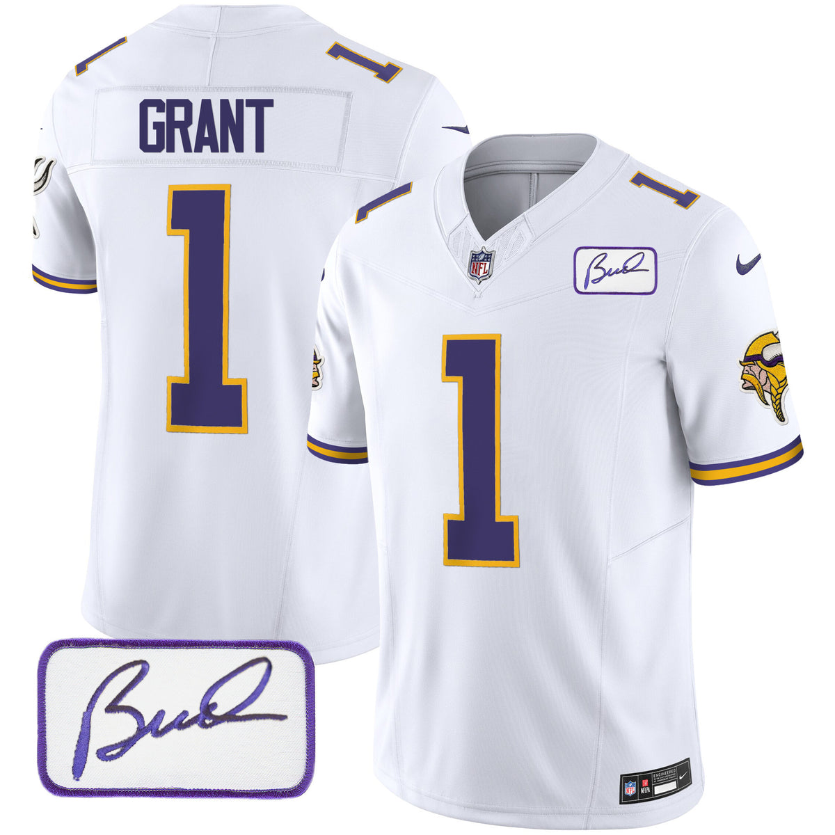 Men's Vikings Bud Grant Patch Classic Limited Jersey V3 - All Stitched - White - Bud Grant — view 1
