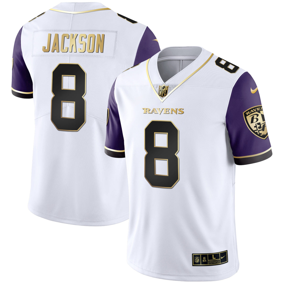Men's Ravens Gold Vapor Jersey - All Stitched - Color Sleeve - Lamar Jackson — view 1