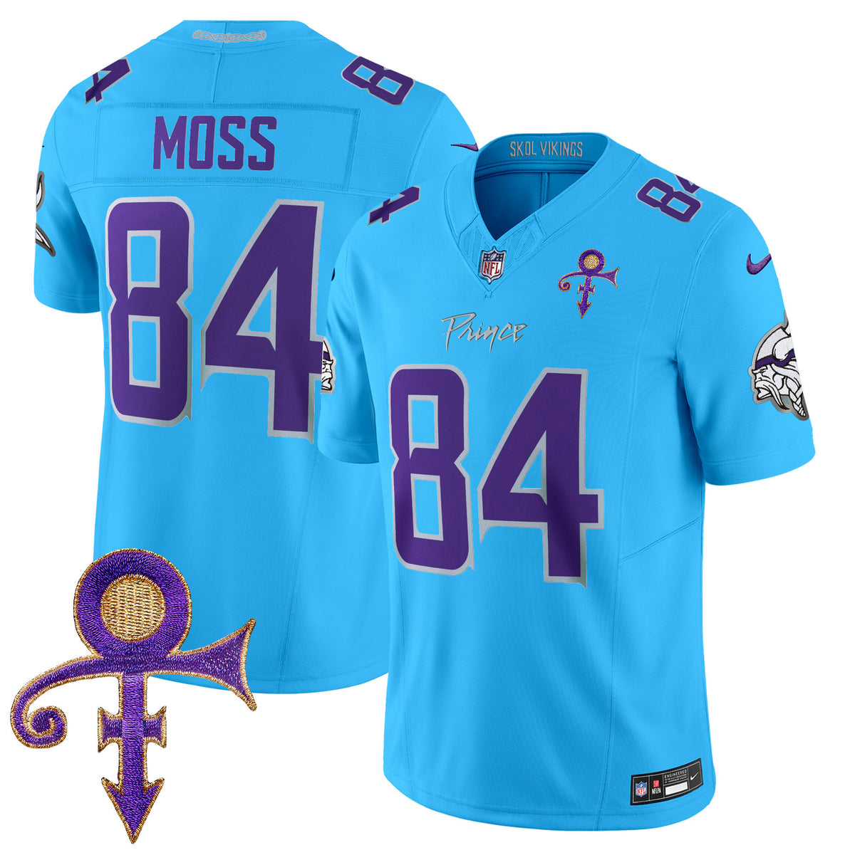 Men's Minnesota Vikings 2024 Prince Vapor Limited Jersey - All Stitched - Light Blue - Randy Moss — view 1