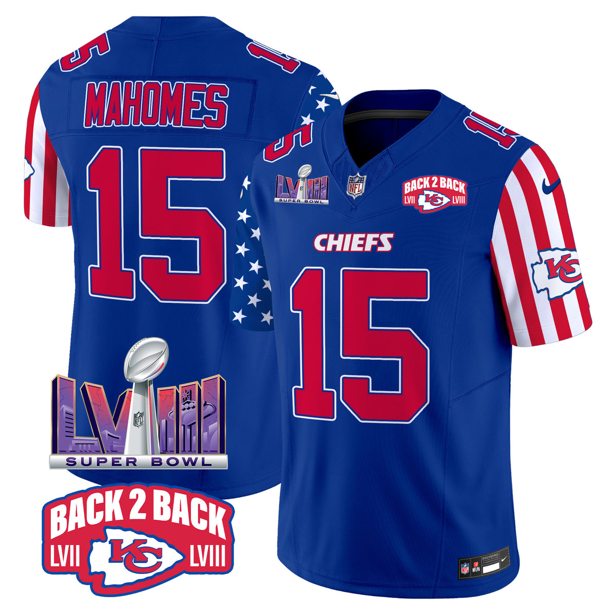 Men's Chiefs American Style Vapor Limited Jersey - All Stitched - Royal - Patrick Mahomes — view 1