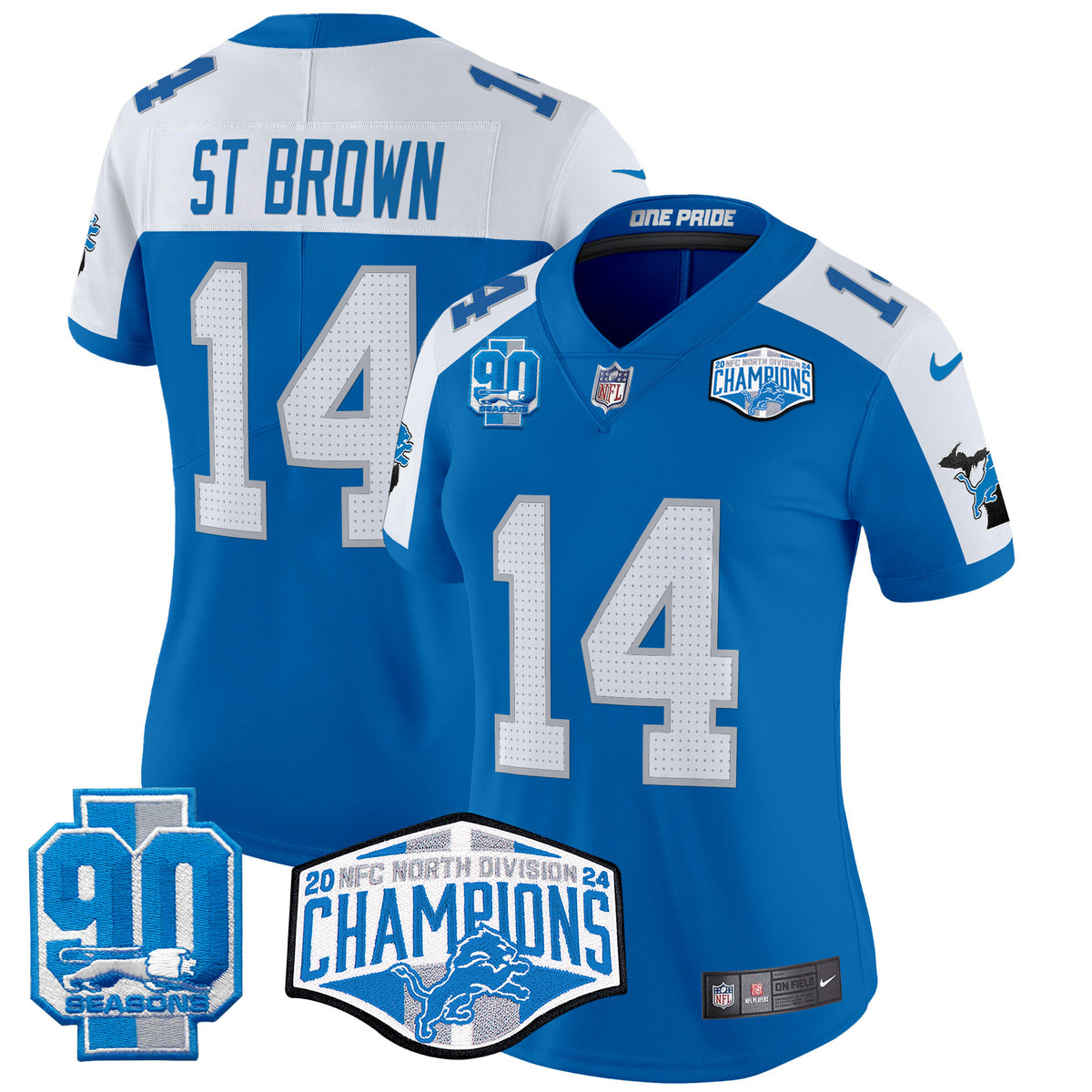 Women's Detroit Lions 2024 NFC North Division Champions Patch Vapor Limited Jersey - All Stitched - Blue Alternate - St. Brown — view 1