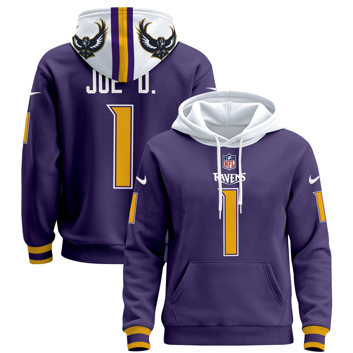 Men's Ravens 2024 Pullover Hoodie - All Stitched - Purple - Joe D — view 1