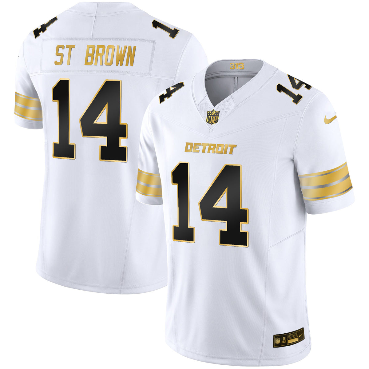 Men's Detroit Lions 2024 Gold Vapor Limited Jersey - All Stitched - White Gold - St. Brown — view 1