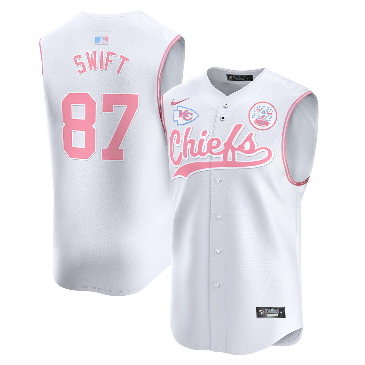Unisex Chiefs Taylor Swift Bubblegum Pink Vapor Premier Sleeveless Jersey - All Stitched - White - Taylor Swift — view 1