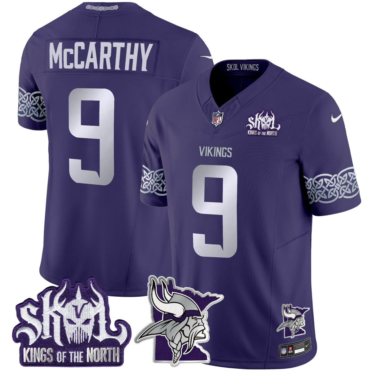 Men's Minnesota Vikings 2024 Winter Warrior Skol Patch Vapor Limited Jersey V2 - All Stitched - Purple - J.J. McCarthy — view 1