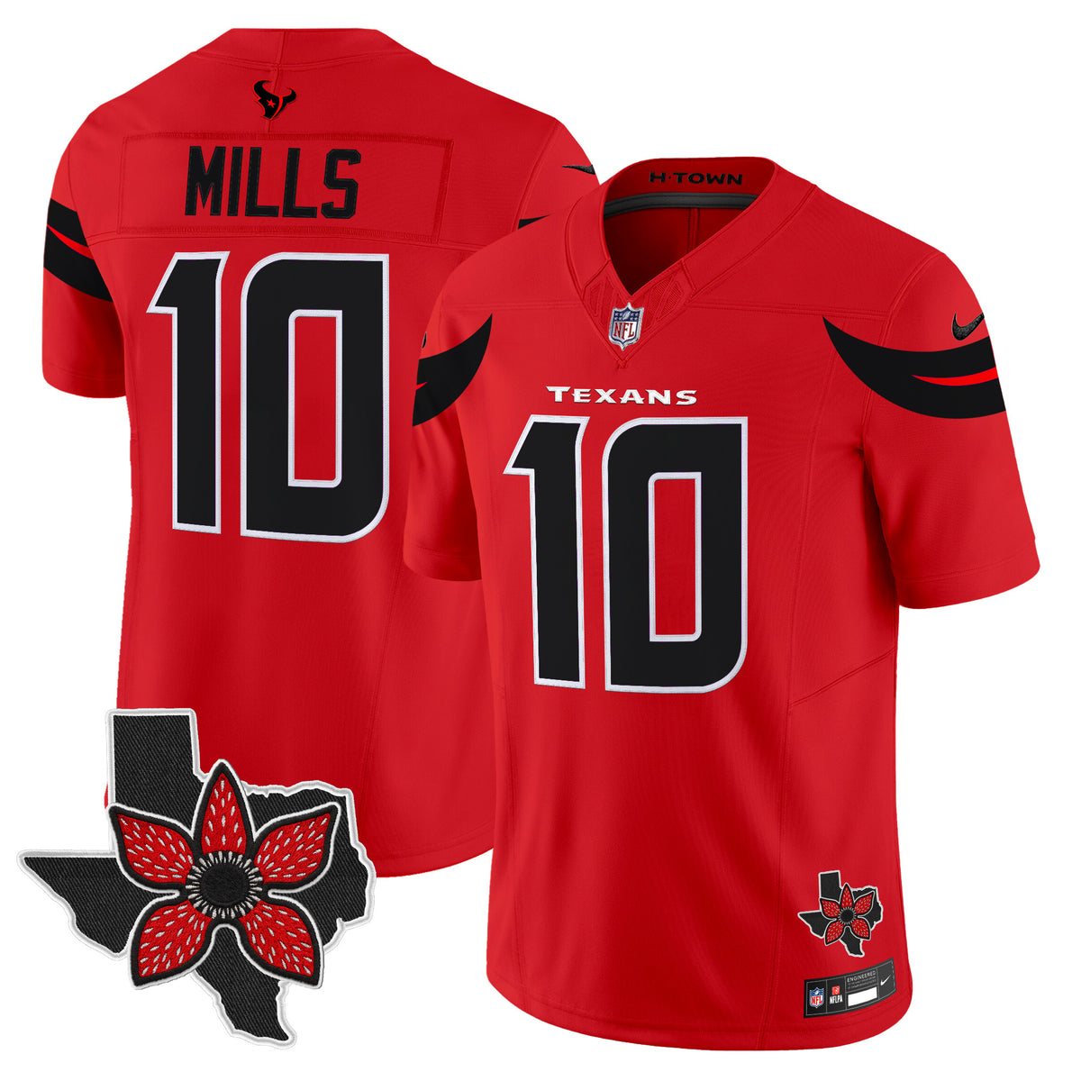 Men's Houston Texans 'Stranger Things Edition' Vapor Limited Jersey - All Stitched - Red - Davis Mills — view 1