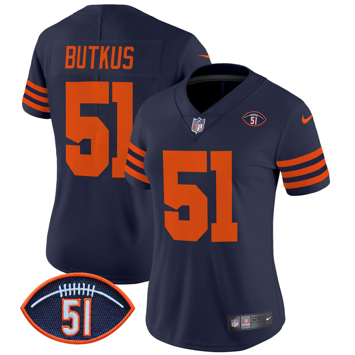 Women's Chicago Bears Dick Butkus Patch Throwback Vapor Limited Jersey - All Stitched - Navy - Dick Butkus — view 1