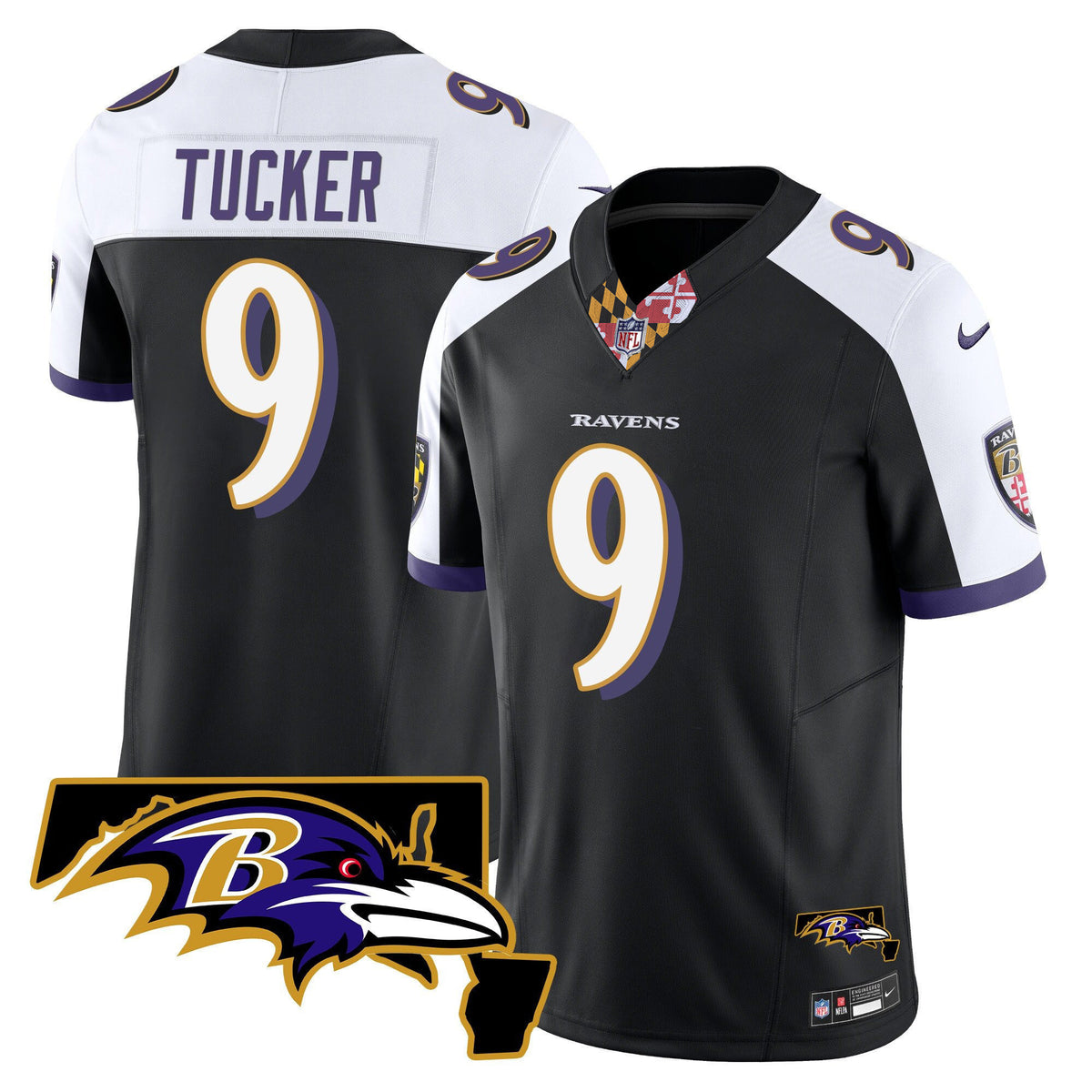 Men's Ravens Maryland Patch Vapor Limited Jersey V3 - All Stitched - Black Alternate - Justin Tucker — view 1