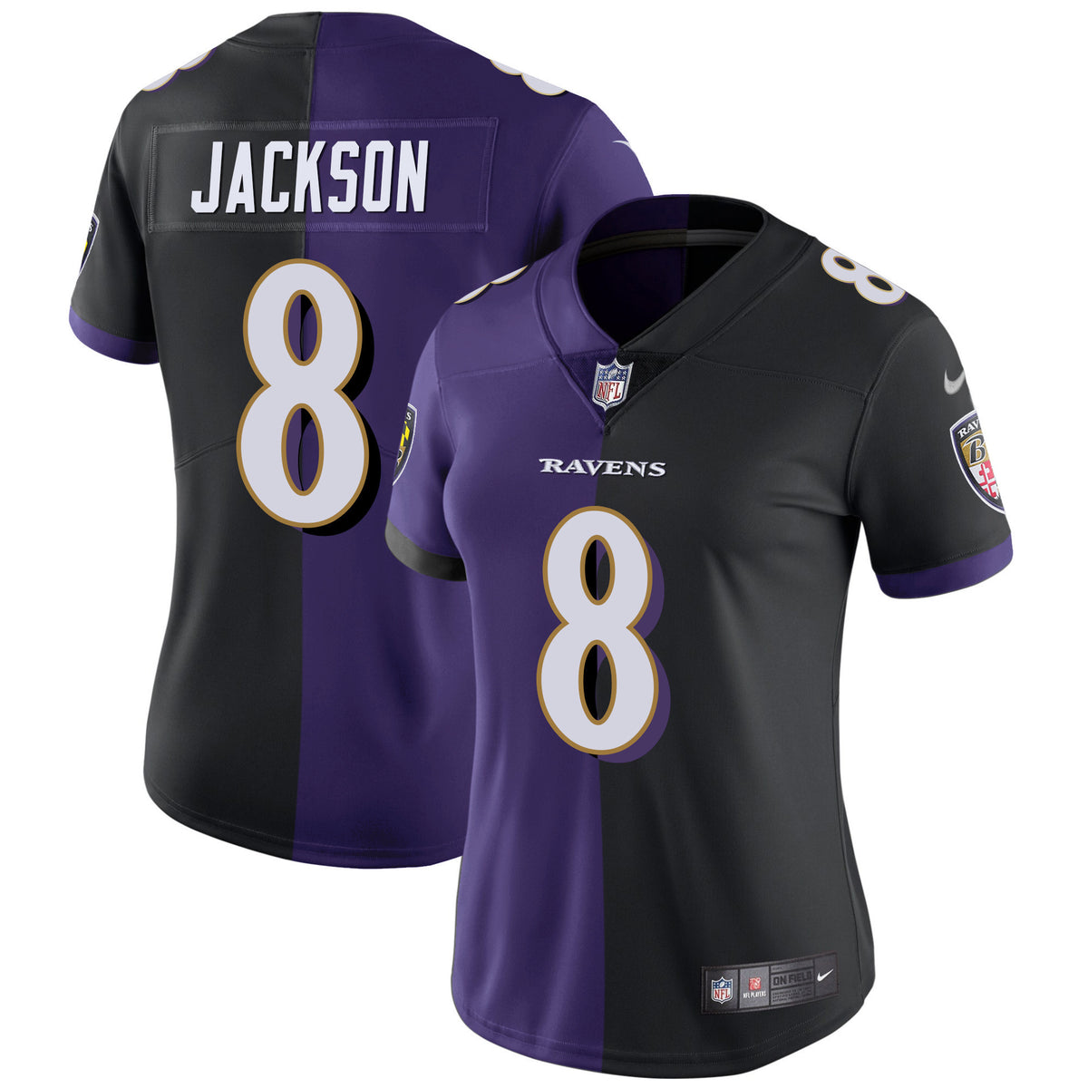 Ravens Split Vapor Jersey - All Stitched - Women - Lamar Jackson — view 1