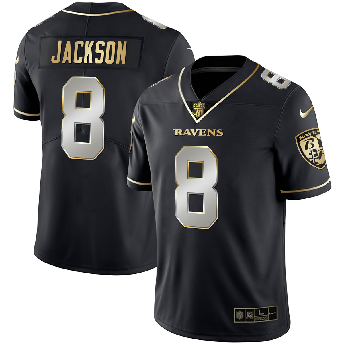 Men's Ravens Gold Vapor Jersey - All Stitched - Black Limited - Lamar Jackson — view 1