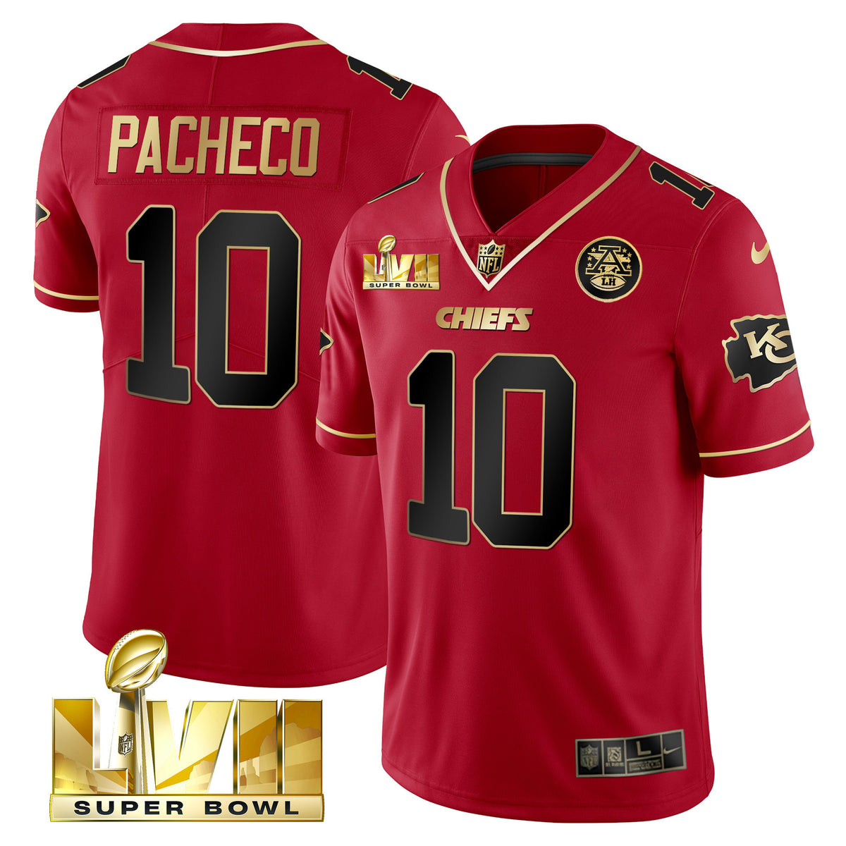 Men's Chiefs Super Bowl LVII Red Gold Vapor Jersey V2 - All Stitched - Red Special - Travis Kelce — view 1