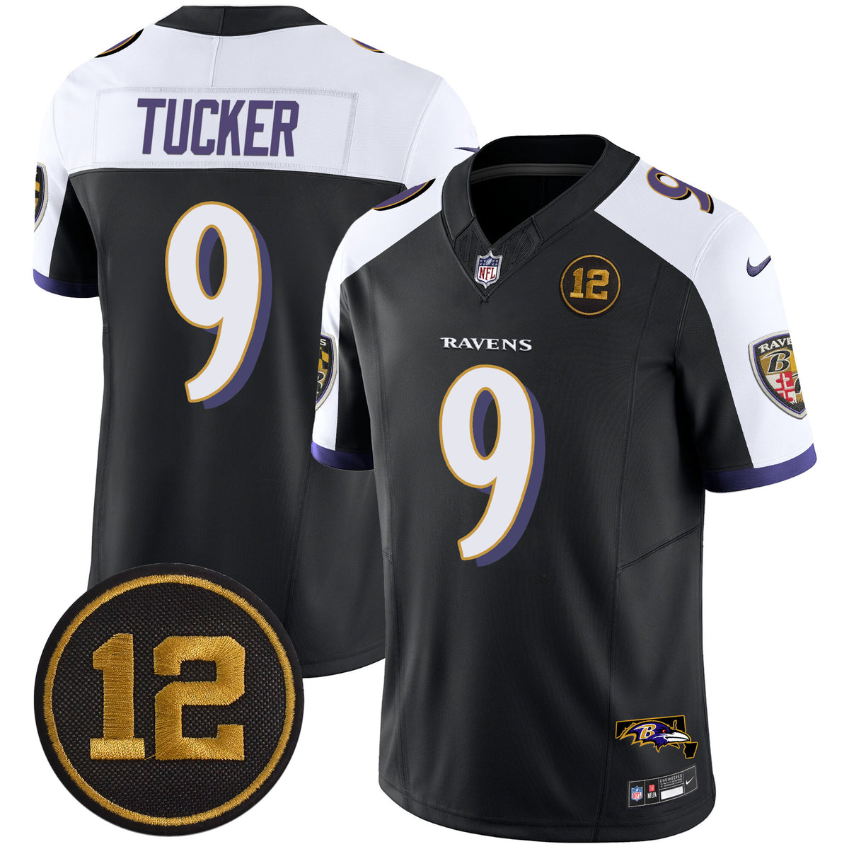 Men's Ravens Jacoby Jones Patch Vapor Limited Jersey - All Stitched - Black Alternate - Justin Tucker — view 1
