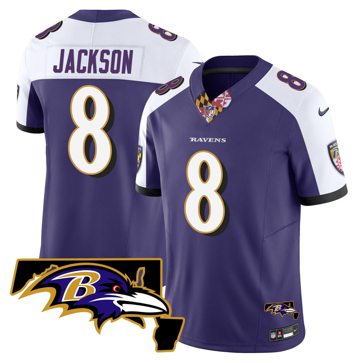 Men's Ravens Maryland Patch Vapor Limited Jersey V3 - All Stitched - Purple Alternate - Lamar Jackson — view 1