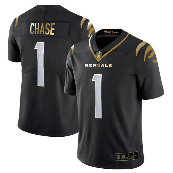 Youth's Cincinnati Bengals Player Vapor Limited Jersey - All Stitched - Black Gold - Ja'Marr Chase — view 1