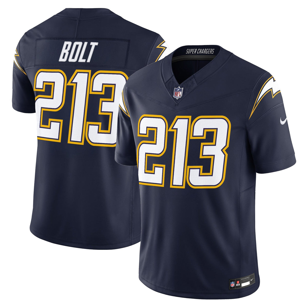 Men's Los Angeles Chargers 2025 Alternate Charger Power Vapor Limited Jersey - All Stitched - Navy - Bolt 213 — view 1