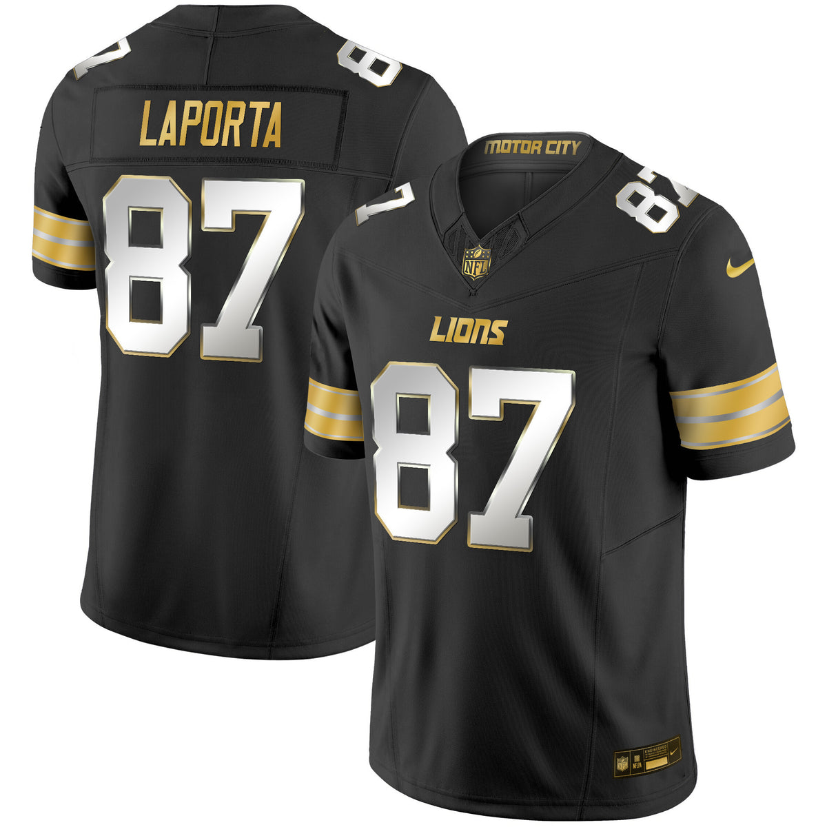 Men's Detroit Lions 2024 Gold Vapor Limited Jersey - All Stitched - Black Limited - Sam Laporta — view 1