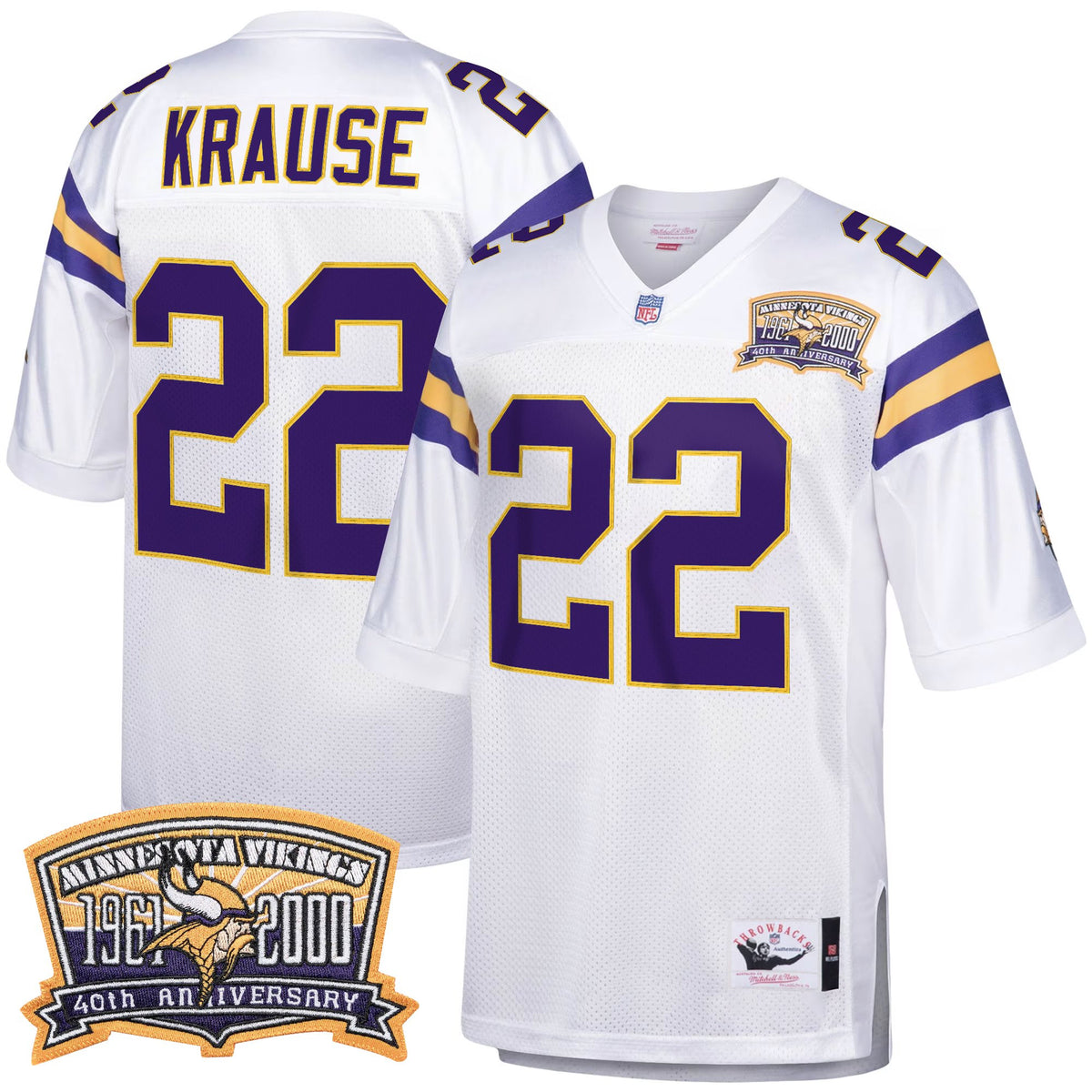 Men's Minnesota Vikings Throwback Player Jersey - All Stitched - White Retired - Paul Krause — view 1