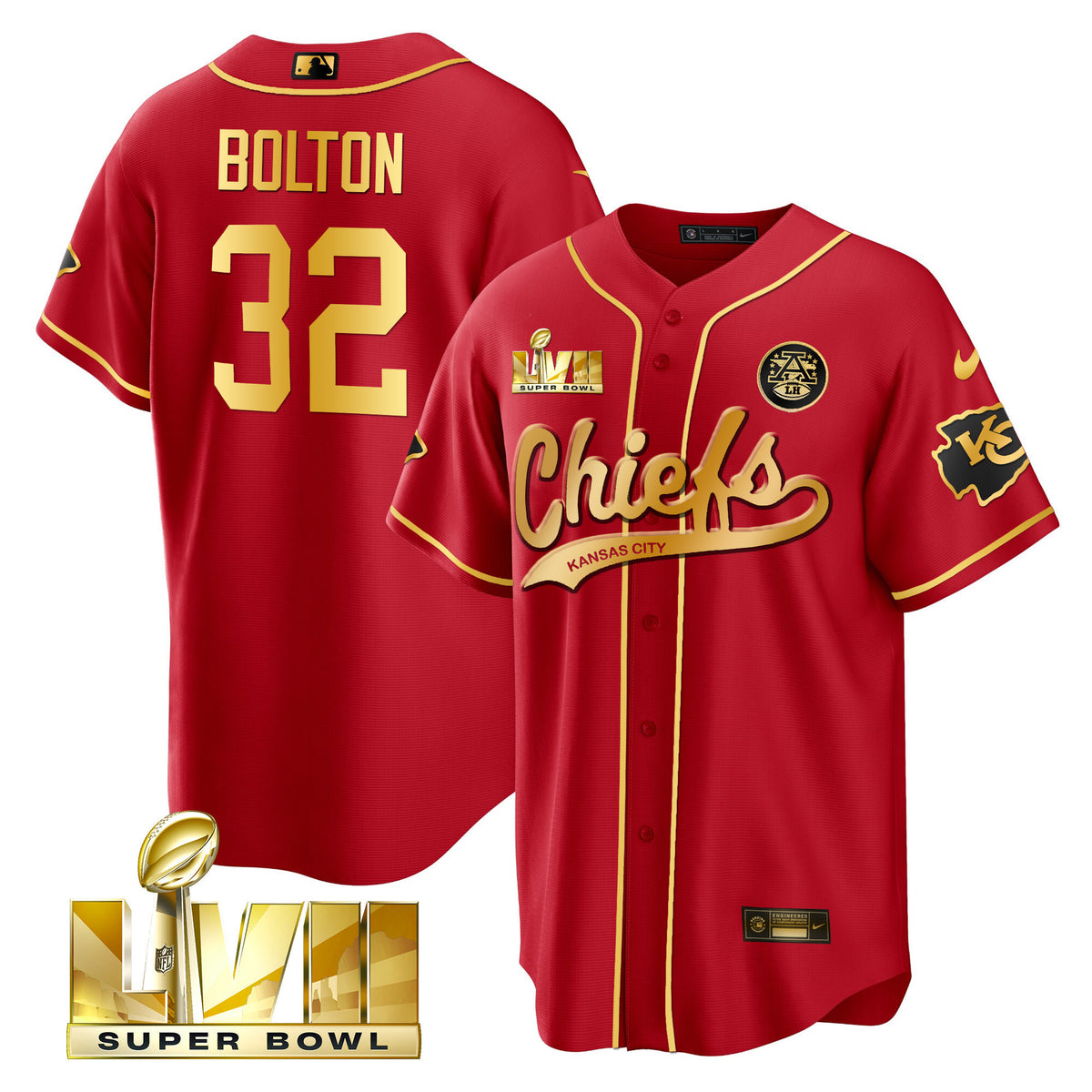 Men's Chiefs Super Bowl LVII Cool Base Jersey V2 - All Stitched - Red Gold - Nick Bolton — view 1