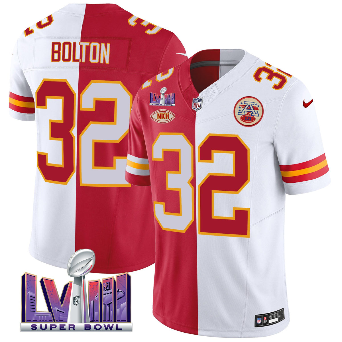 Men's Chiefs Super Bowl LVIII Patch Vapor Jersey V3 - All Stitched - Split - Nick Bolton — view 1
