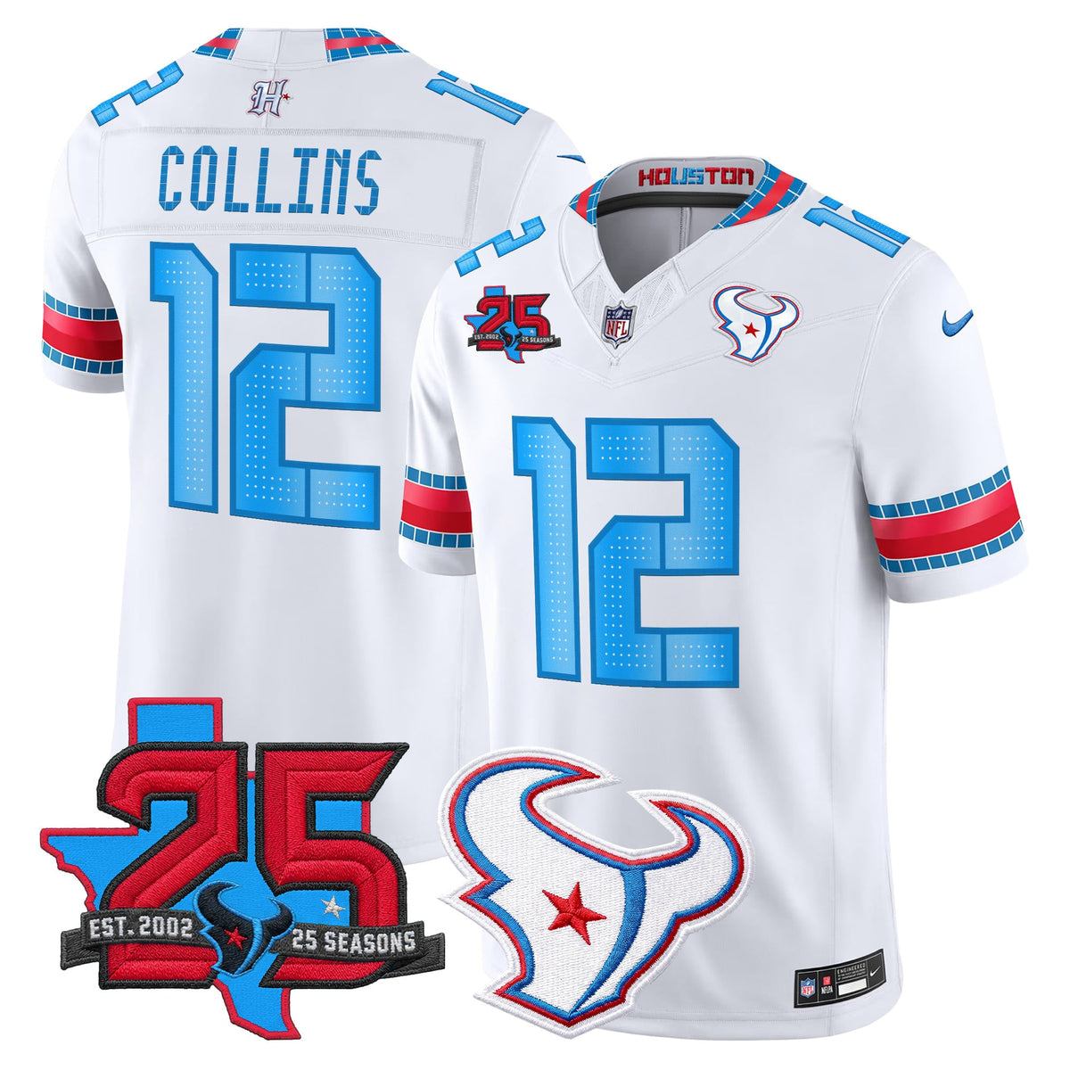 Men's Houston Texans 2026 Rivalries Vapor Limited Jersey - 25th Year Anniversary Patch - All Stitched - White - Nico Collins — view 1