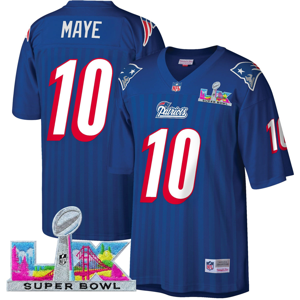 Men's New England Patriots Super Bowl LX Throwback Jersey - All Stitched - Navy - Drake Maye — view 1