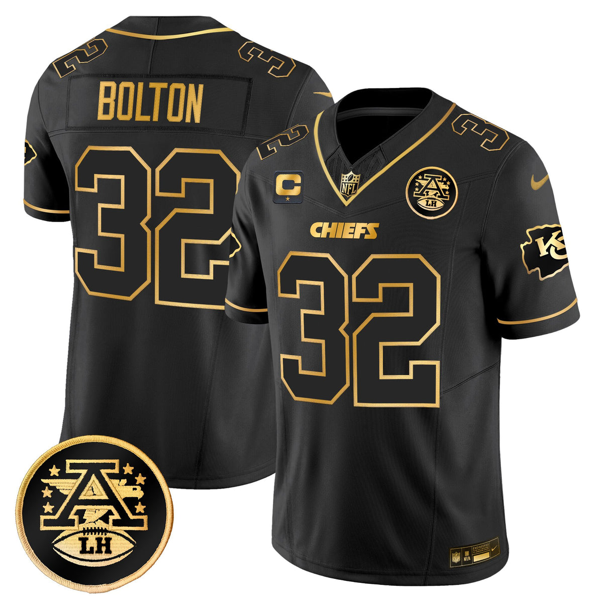 Men's Kansas City Chiefs 2025 Gold Vapor Limited Jersey - All Stitched - Black Gold - Nick Bolton — view 1