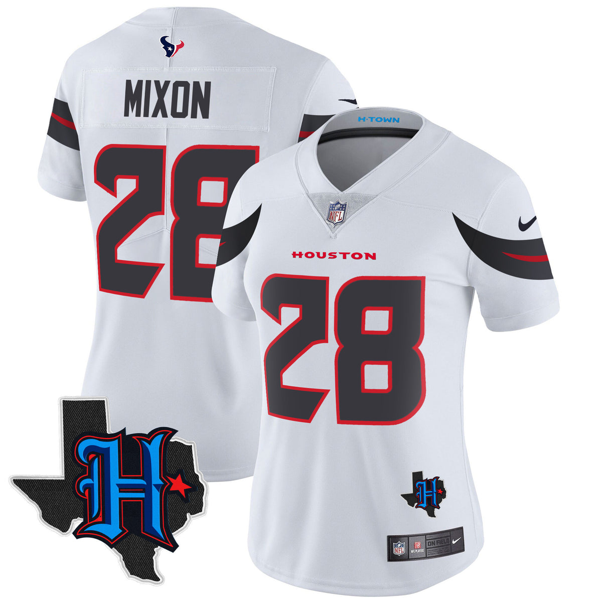 Women's Houston Texans 2024 Texas Patch Vapor Limited Jersey - All Stitched - White - Joe Mixon — view 1