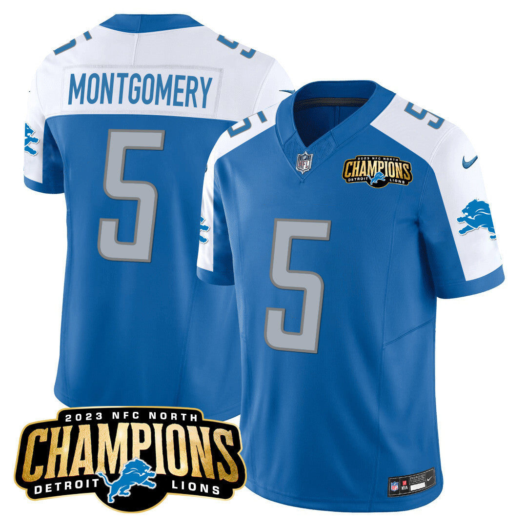 Men's Detroit Lions 2023 NFC North Champions Patch Vapor Jersey - All Stitched - Blue Alternate - David Montgomery — view 1