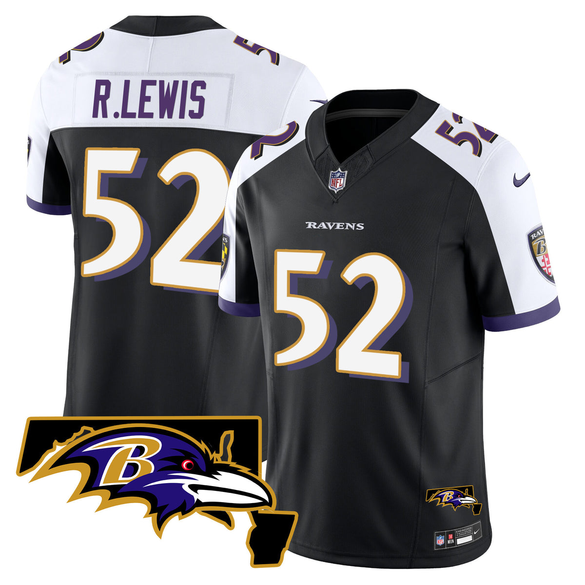 Men's Ravens Maryland Patch Vapor Limited Jersey - All Stitched - Black Alternate - Ray Lewis — view 1