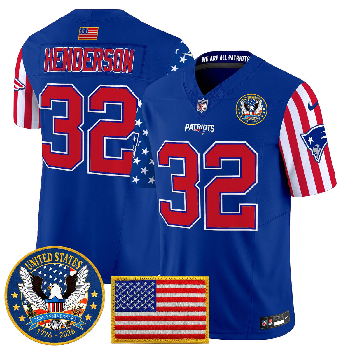 Men's New England Patriots America250 Edition Vapor Limited Jersey - All Stitched - Royal - TreVeyon Henderson — view 1