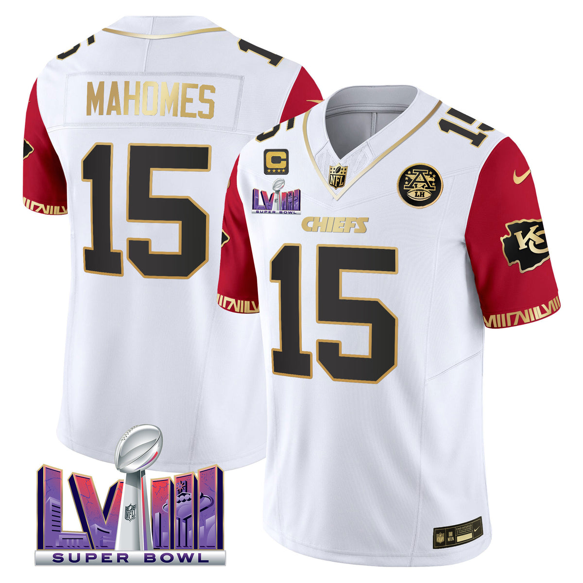 Men's Chiefs Super Bowl LVIII Pattern Vapor Jersey - All Stitched - Color Sleeves - Patrick Mahomes — view 1