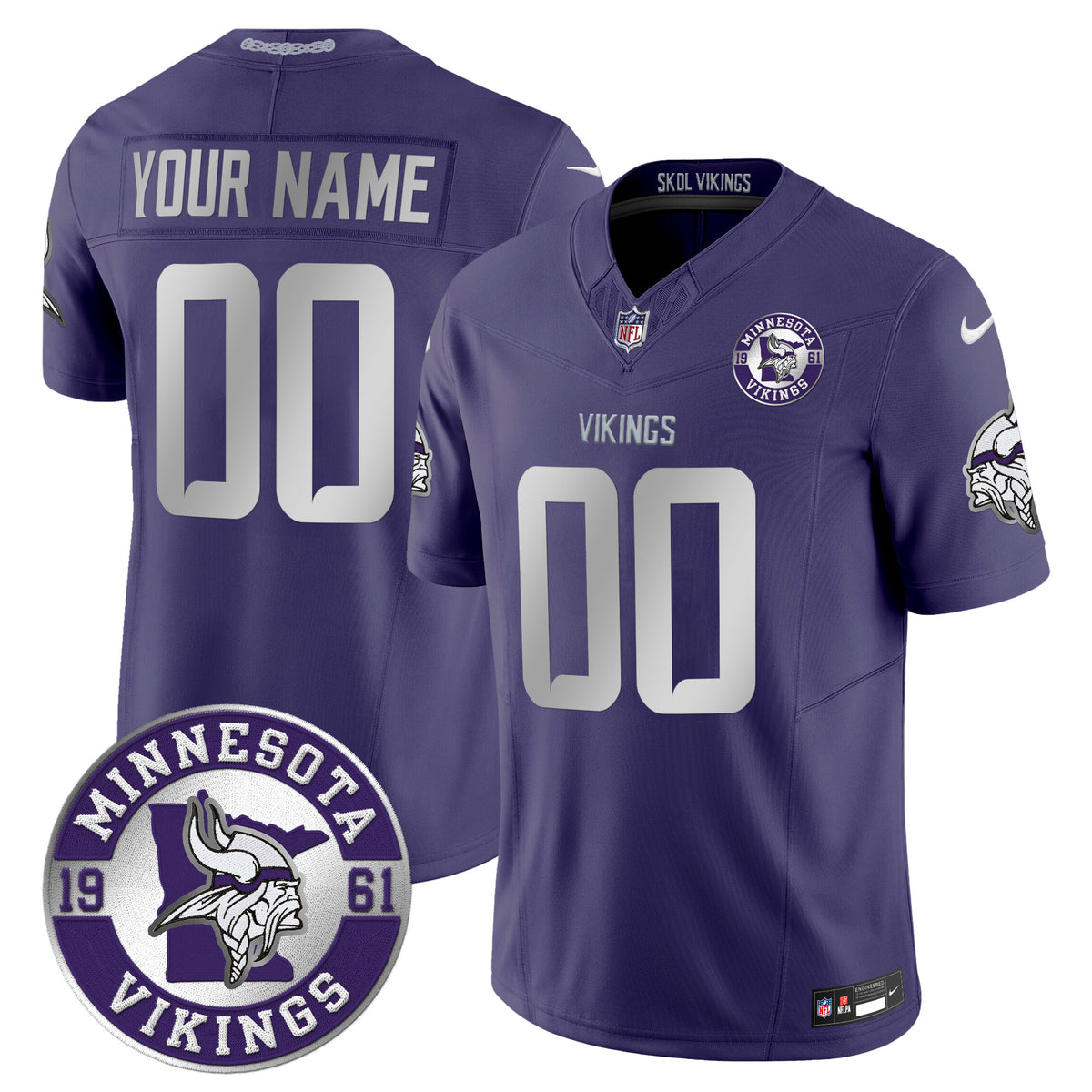 Minnesota Vikings 2024 Vapor Limited Custom Jersey - Est. 1961 Patch - All Stitched - Purple — view 1