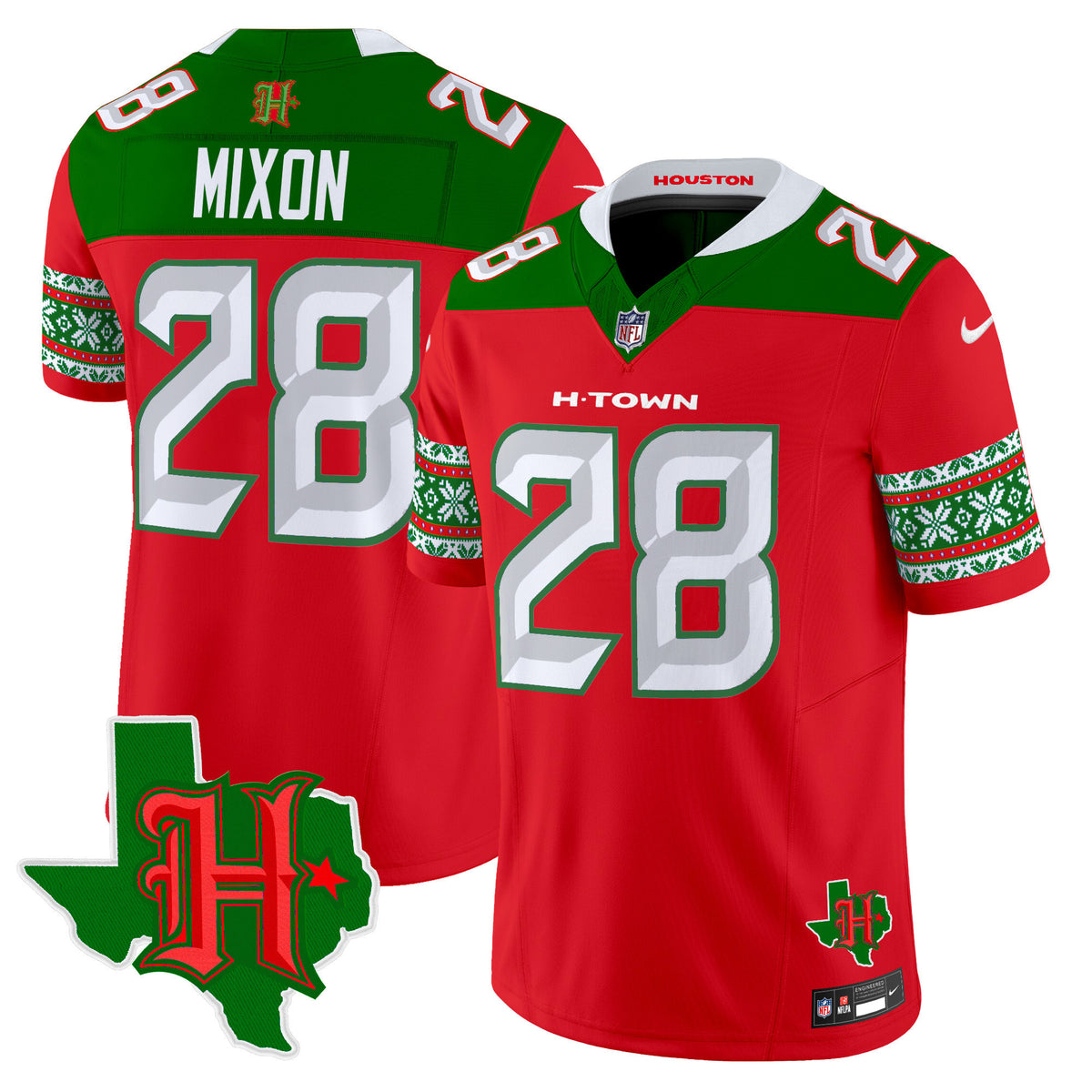 Men's Houston Texans 2024 Christmas Vapor Limited Jersey - All Stitched - Red - Joe Mixon — view 1