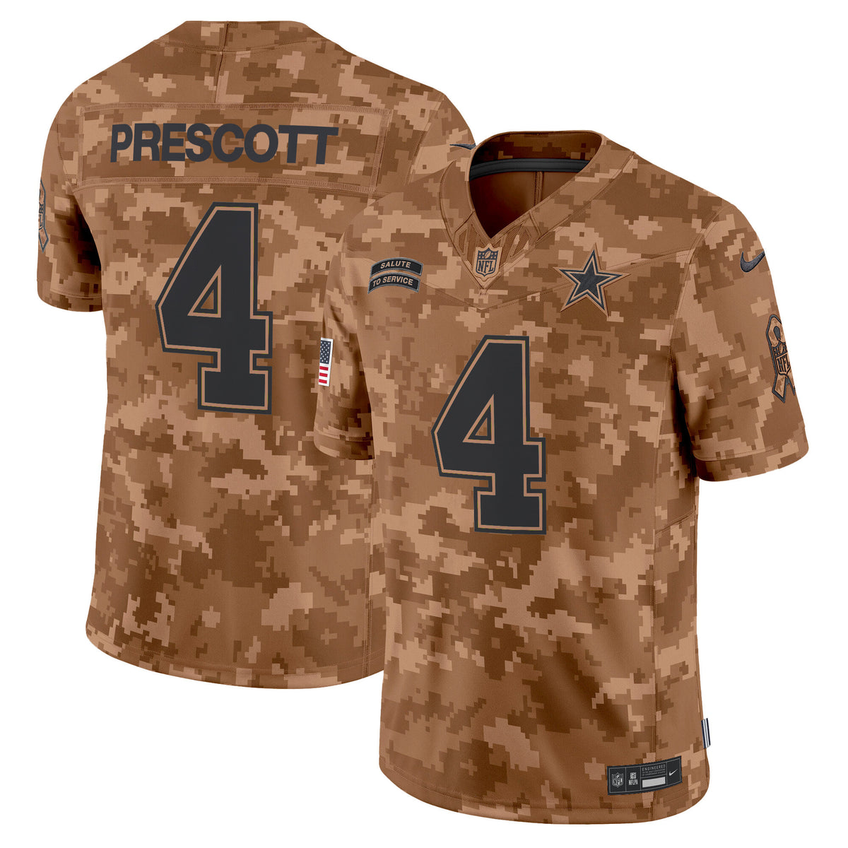 Men's Dallas Cowboys 2024 Salute to Service Vapor Limited Jersey - All stitched - Brown Camo - Dak Prescott — view 1