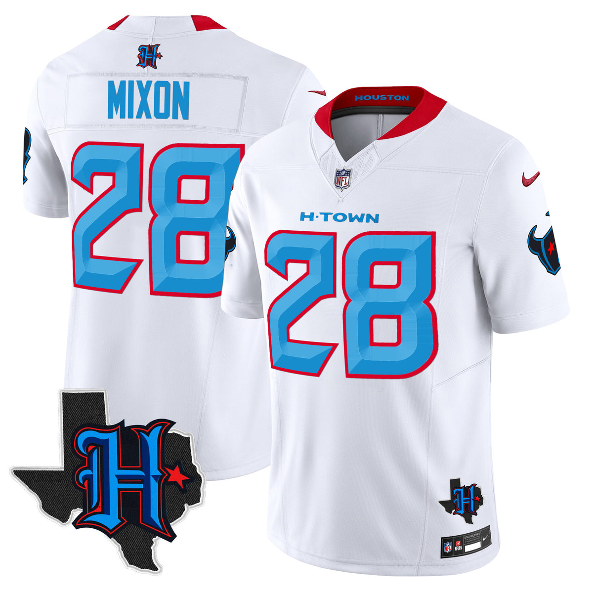 Men's Houston Texans 2024 Texas Patch Vapor Limited Jersey V2 - All Stitched - White - Joe Mixon — view 1
