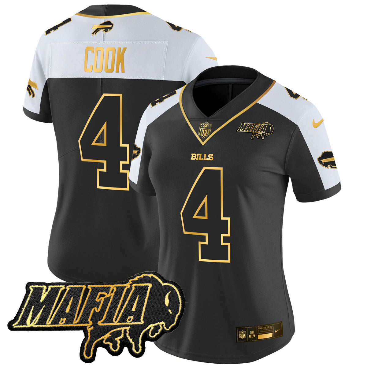 Women's Buffalo Bills 2025 Bills Mafia Patch Gold Vapor Limited Jersey - All Stitched - Alternate - James Cook — view 1