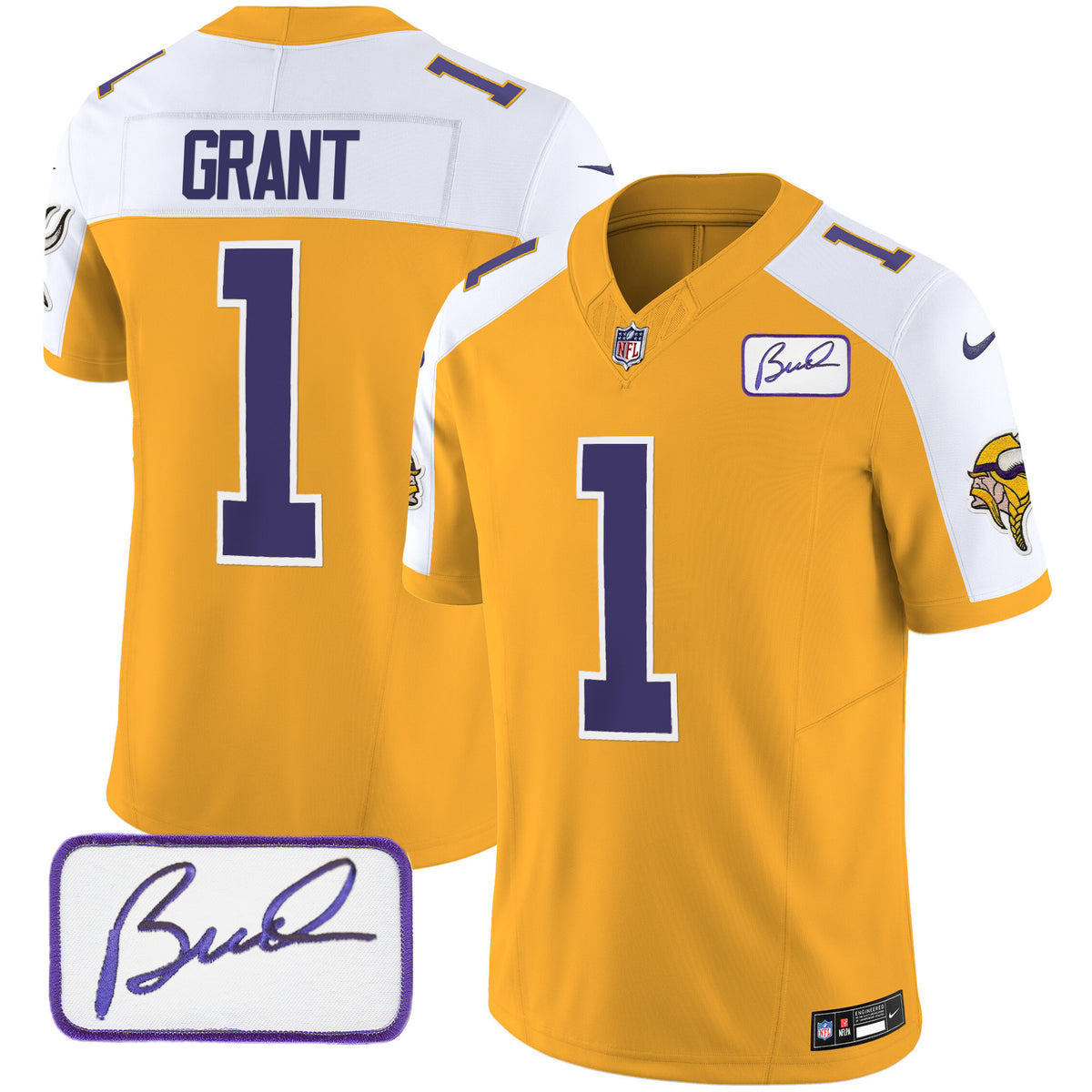 Men's Vikings Bud Grant Patch Classic Limited Jersey V3 - All Stitched - Gold Alternate - Bud Grant — view 1