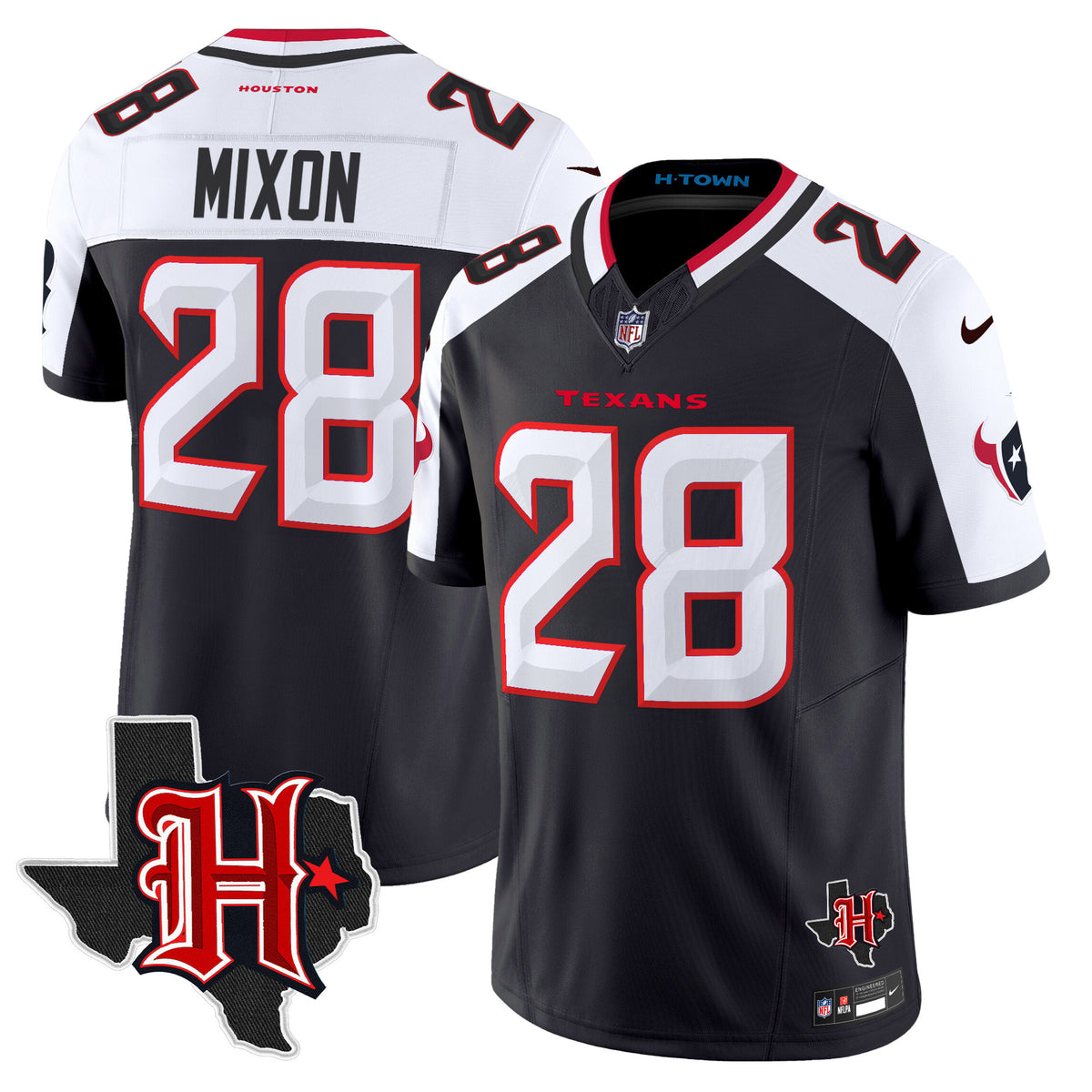 Men's Houston Texans 2024 Texas Patch Vapor Limited Jersey V5 - All Stitched - Navy Alternate - Joe Mixon — view 1