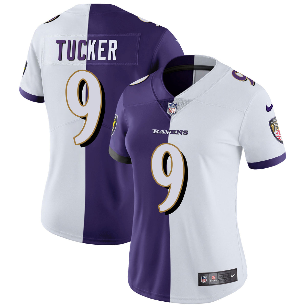 Women's Ravens Gold Vapor Jersey - All Stitched - Split - Justin Tucker — view 1