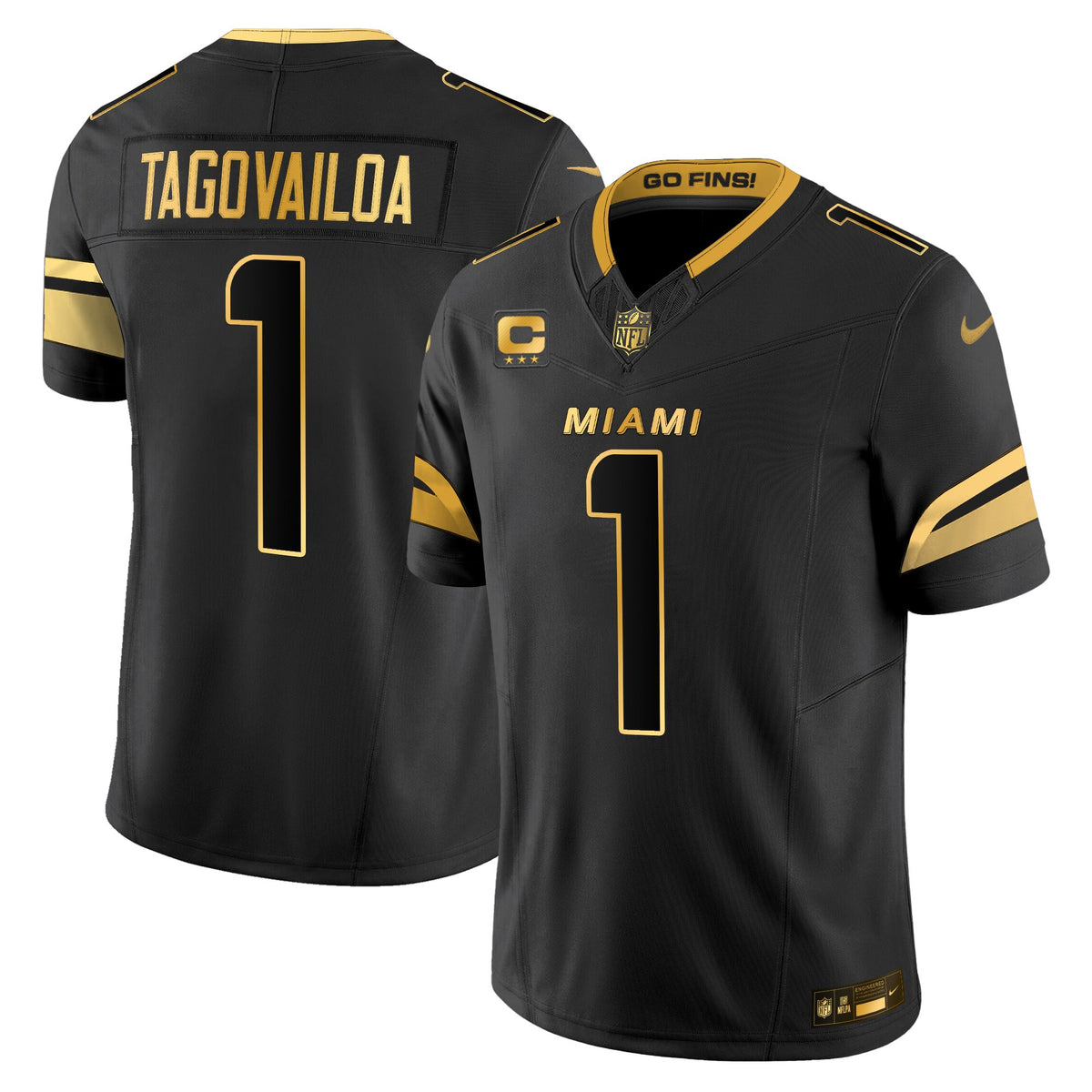 Men's Miami Dolphins 2025 Rivalries Gold Vapor Limited Jersey - All Stitched - Black Gold - Tua Tagovailoa — view 1