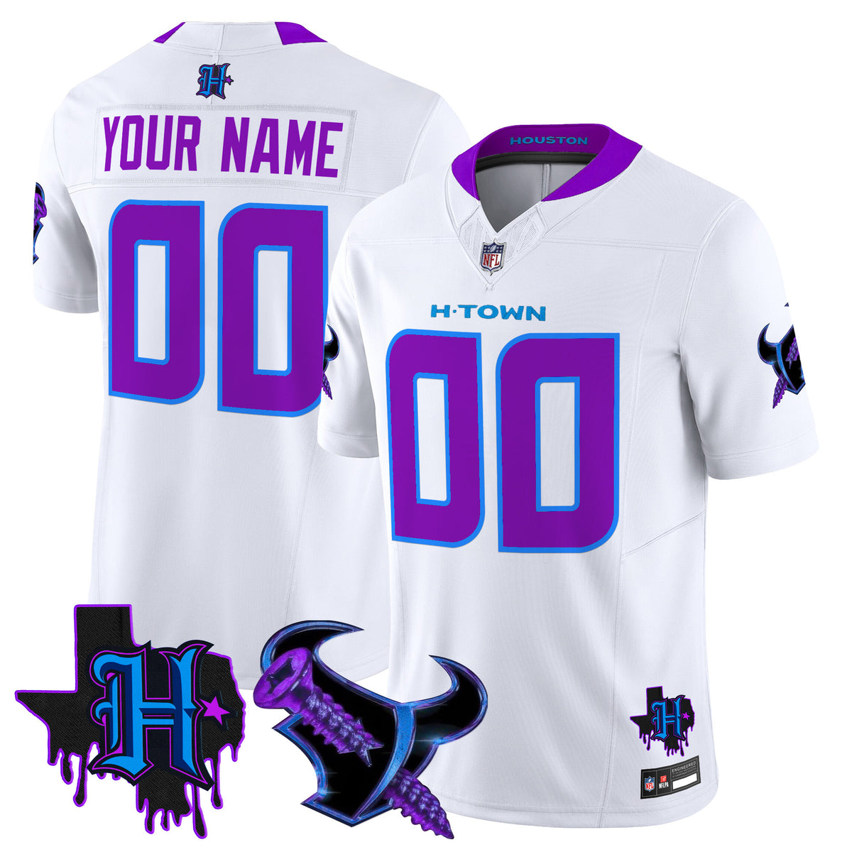 Houston Texans DJ Screw Vapor Limited Custom Jersey - All Stitched - White ~8576595 — view 1