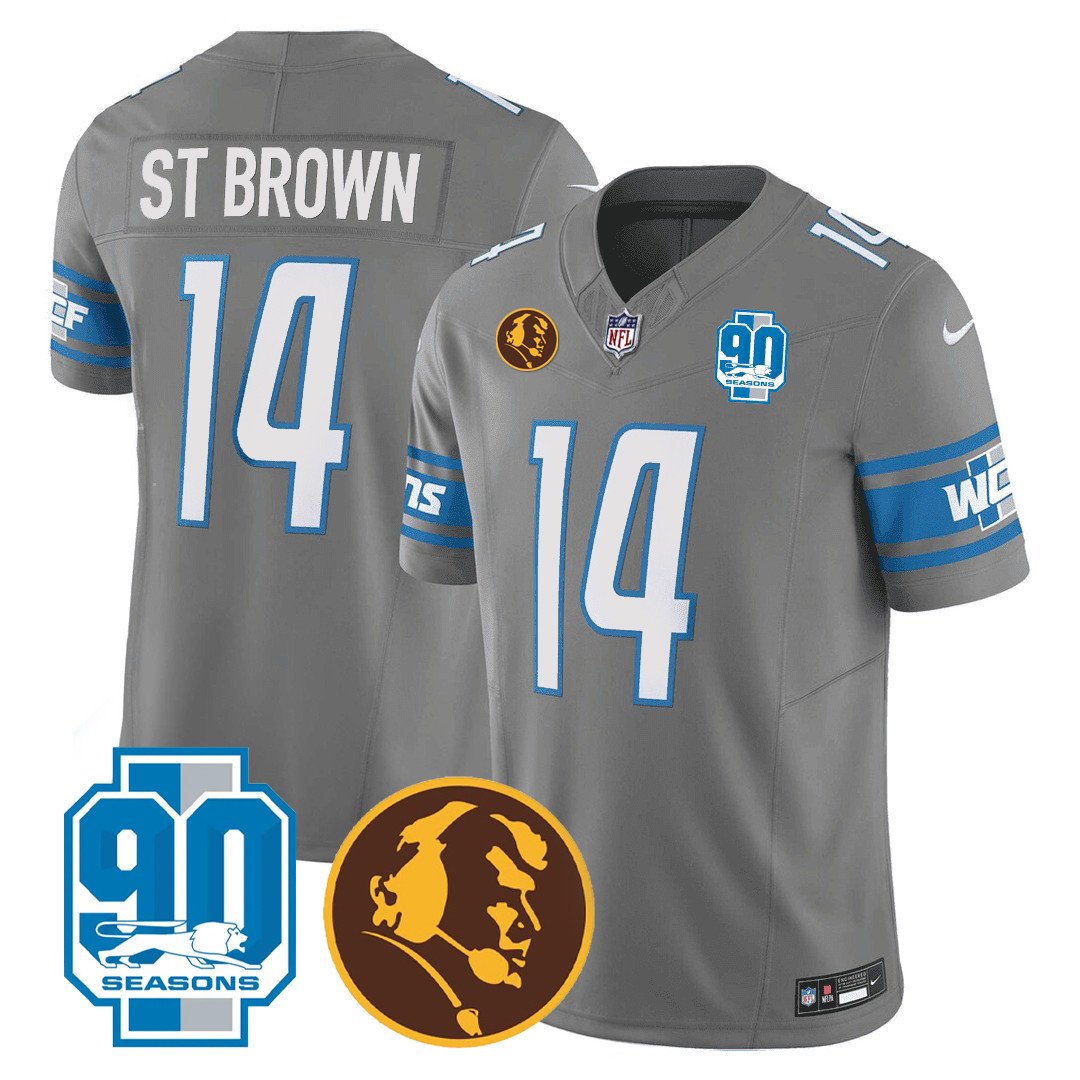 Men's Detroit Lions 90th & John Madden Patch Jersey - All Stitched - Gray - St. Brown — view 1
