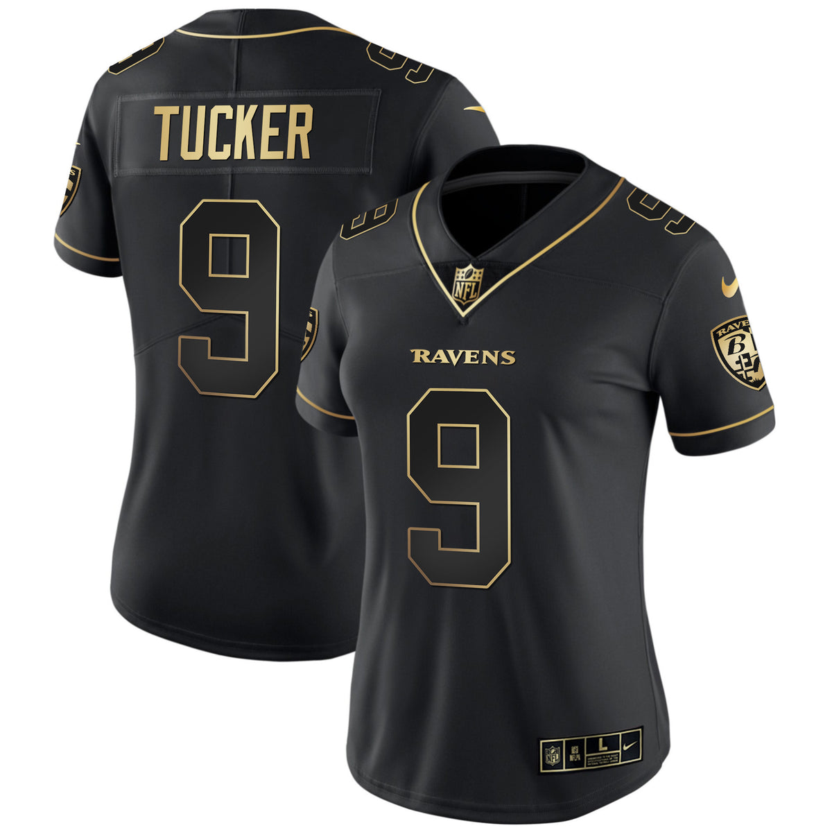 Women's Ravens Gold Vapor Jersey - All Stitched - Black Gold - Justin Tucker — view 1