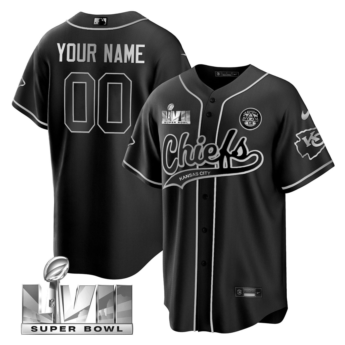 Chiefs Super Bowl LVII Cool Base Custom Jersey - All Stitched - Black Silver — view 1