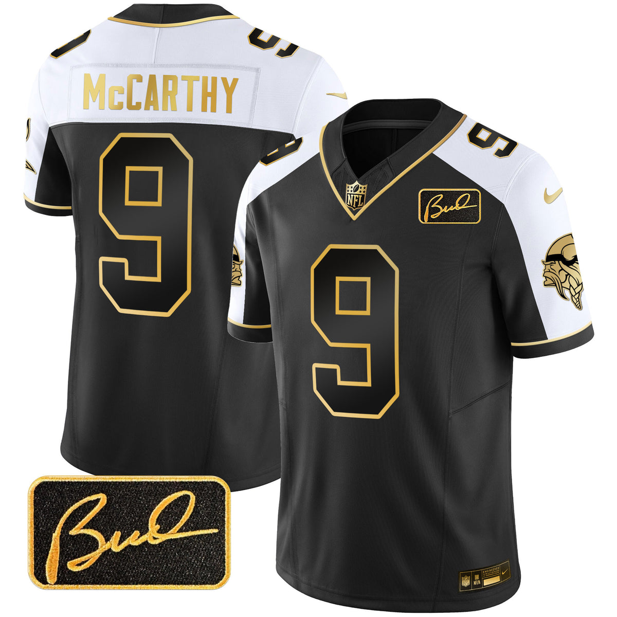Men's Vikings Bud Grant Patch Gold Limited Jersey V2 - All Stitched - Alternate - J.J. McCarthy — view 1