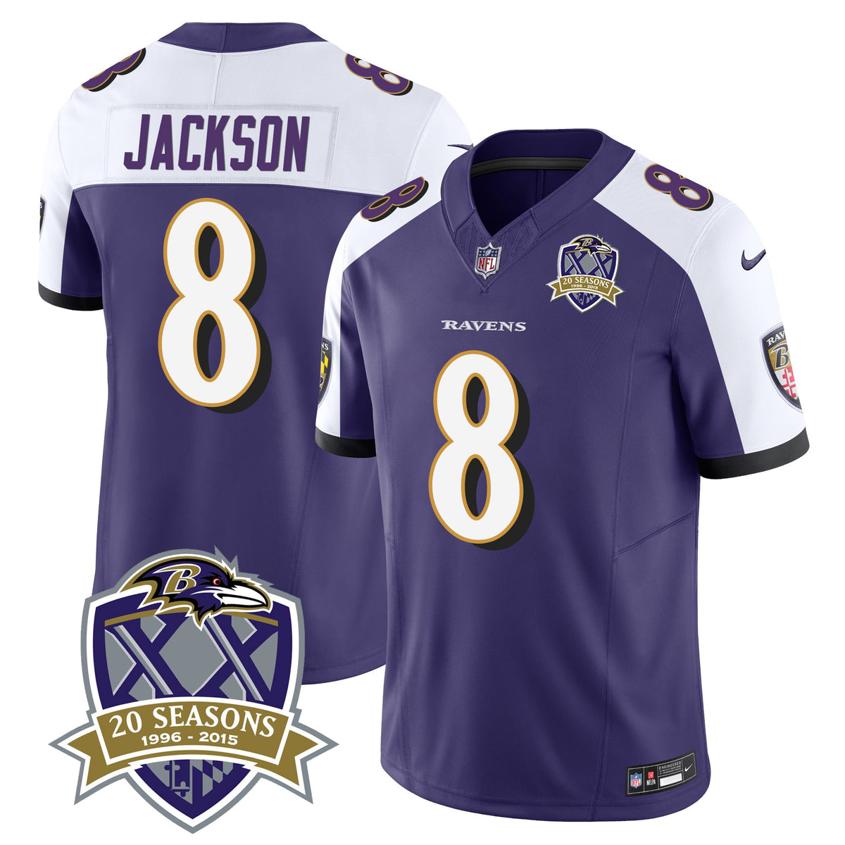 Men's Ravens 20th Season Patch Vapor Limited Jersey - All Stitched - Purple Alternate - Lamar Jackson — view 1